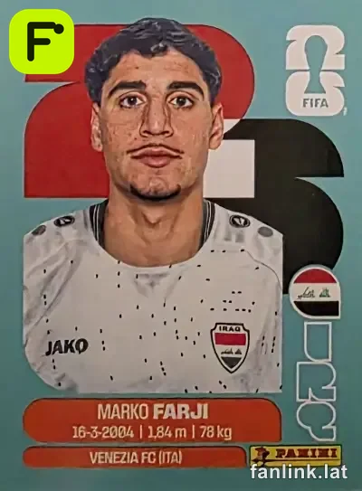 Marko Farji #IRQ16 — Lámina Panini FIFA World Cup 2026 (Iraq)